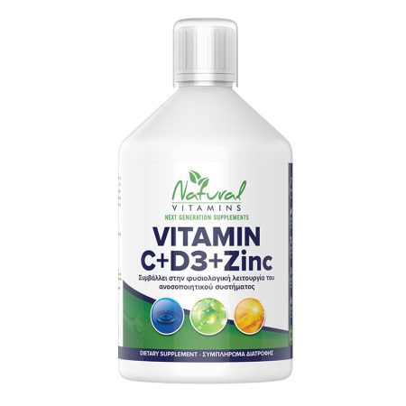 Vegan Natural Vitamins Vitamin C + D3 + Zinc συμπλήρωμα διατροφής Γεύση Πορτοκάλι 500ml
